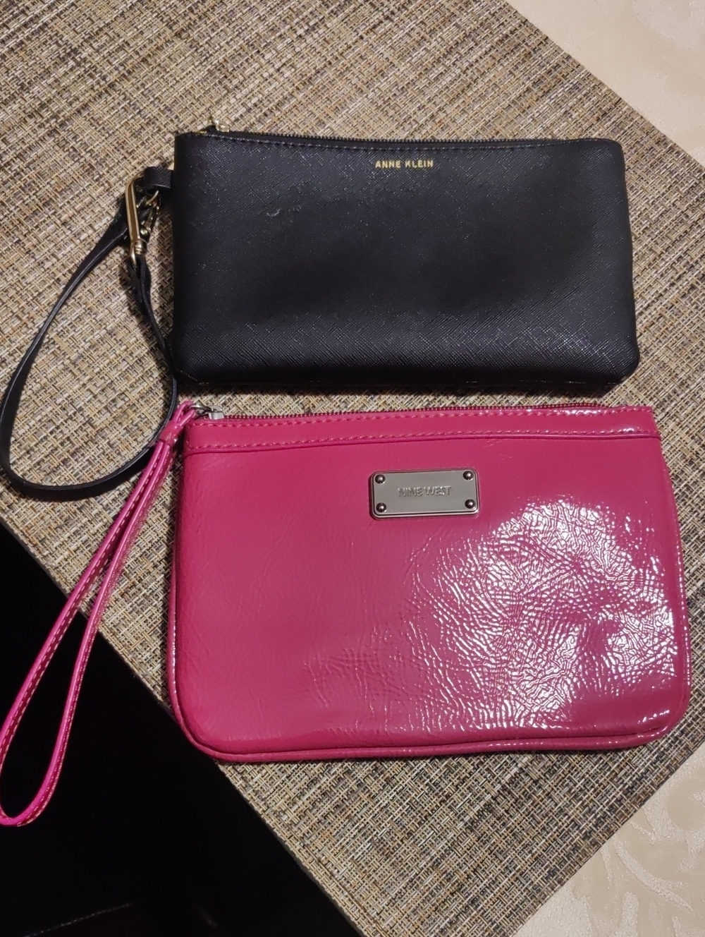 Anne Klein Black Wristlet and Nine West Hot Pink Patent Clutch Duo